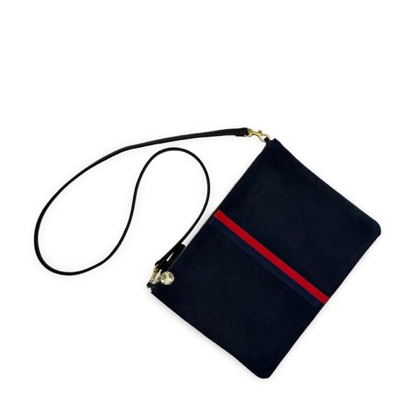 Clare V. Handbags - Clare V. Sac Bretelle Navy Perforated Suede w Stripes Crossbody Bag